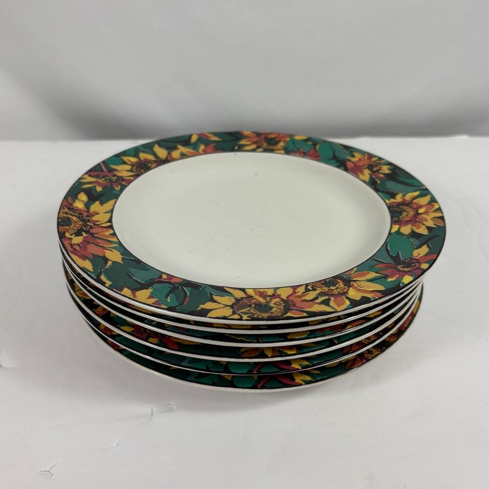 Vitromaster Sunflower Salad Plate Set of 6 1994 Sue Zipkin